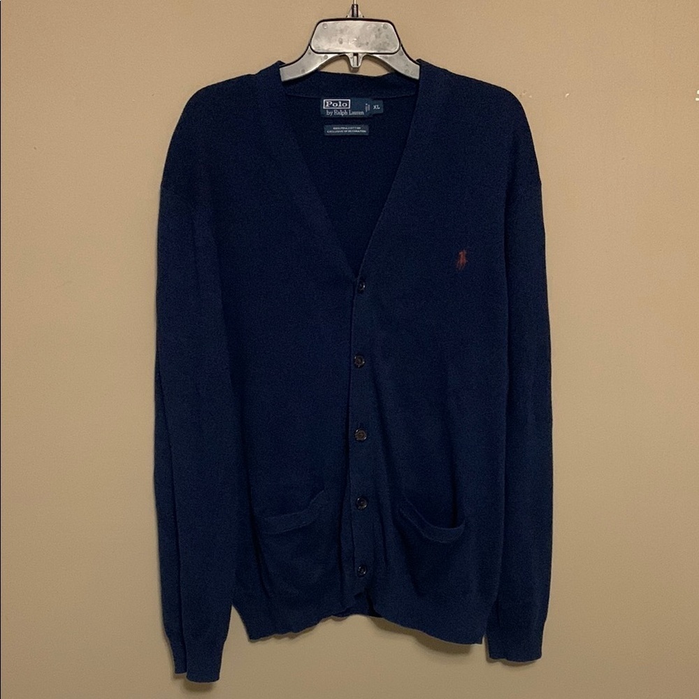 Vintage 90’s Polo Ralph Lauren Men's Prima Cotton Navy Button Up Cardigan XL